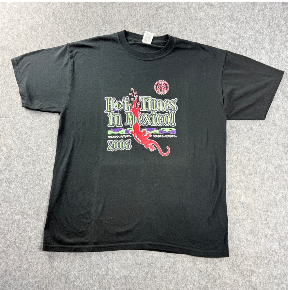 Jerzees Mens T-Shirt L Black Hot Times in Mexico 2006 Graphic Black